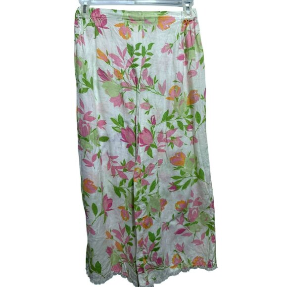 Cotton Connection Vtg Linen Flora Elastic Waist Wide Leg Pants Ruffle Trim Sz M - Picture 6 of 7